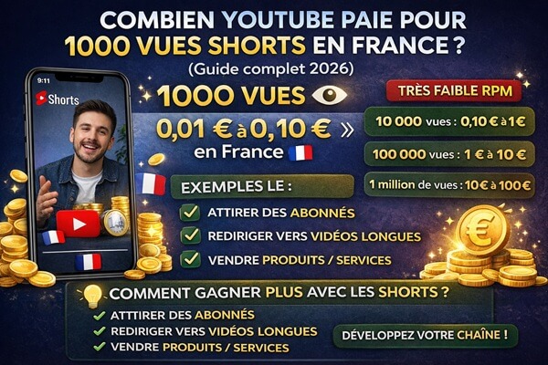 Combien YouTube paie pour 1000 vues Shorts en France